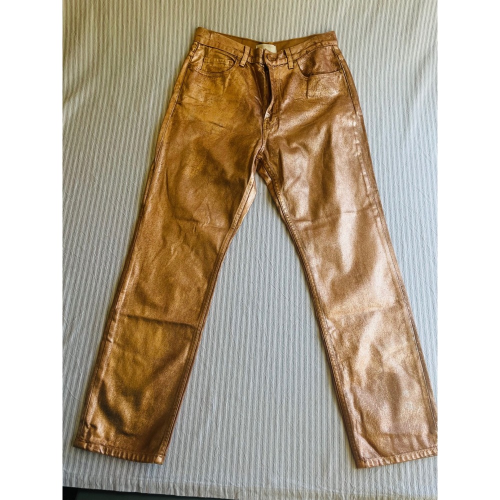 Ulla Johnson Agnes Jeans 31 Copper Metallic Over Dye Foil High Rise Straight Leg